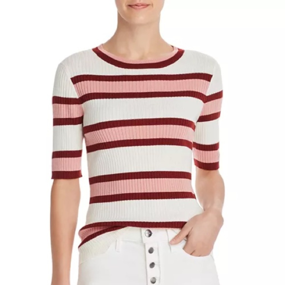 FRAME Striped Rib-Knit Ribbed Top Size XS